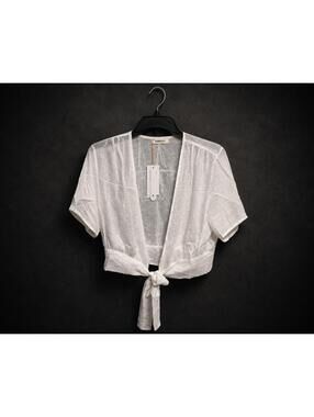 BSUBSEACH White Tie Front Beach Cover Up Crop Top Women’s Large NWT